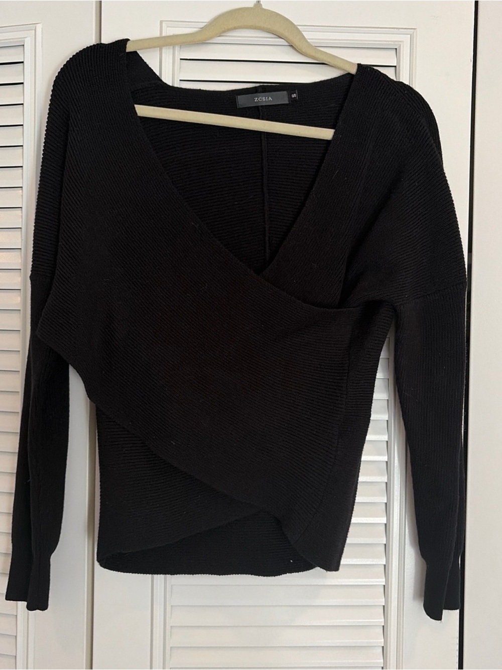 Zosia Black Wrap-Style V-Neck Sweater